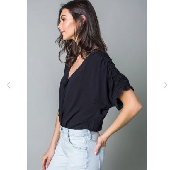 Free People Black Cleo Bodysuit With Tie Front - Picture 2 of 7